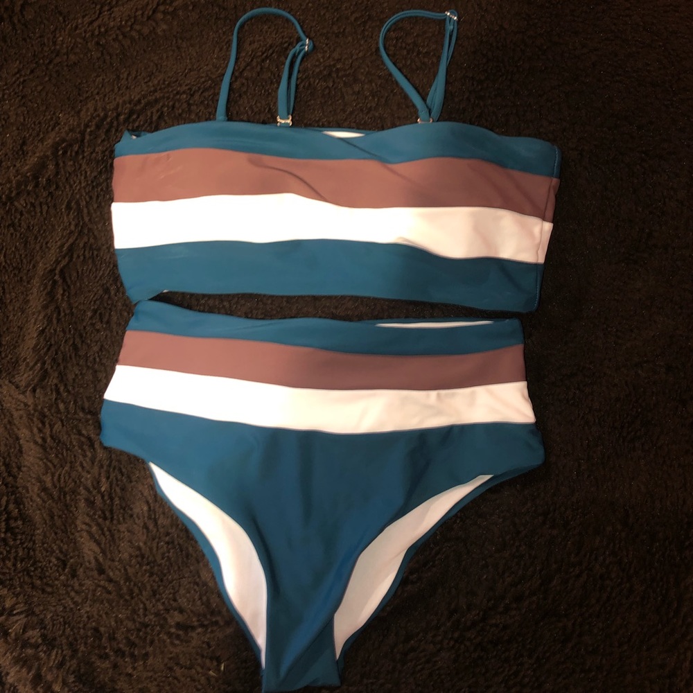 Bandeau Top, High Waisted Bikini Set